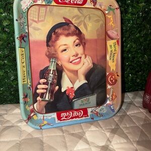 Coca-Cola Nostalgic Metal Tray with Red and Blue Accents